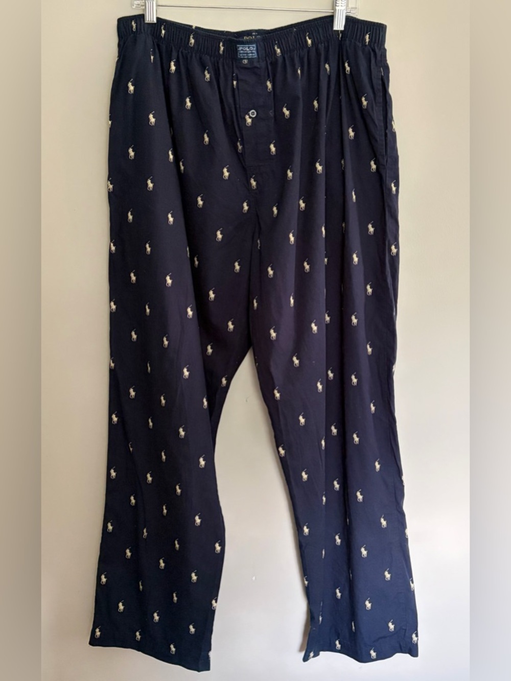 Ralph Lauren Navy Blue Cotton Polo Logo Shorts with Yellow Accents